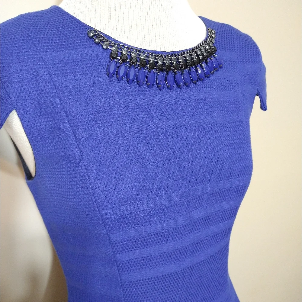 Zara Basic Royal Blue A-Line Structured Cocktail Dress With Jewel Neckline Small - Picture 4 of 14